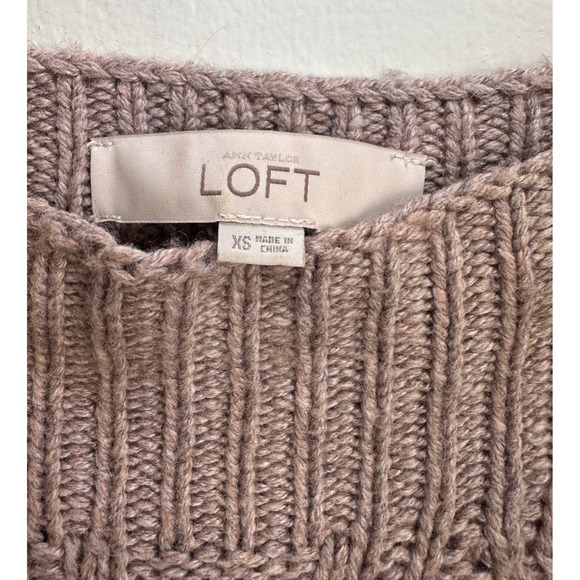 LOFT Textured Cable Knit Boat Neck Sweater XS Wool Blend - Picture 2 of 5